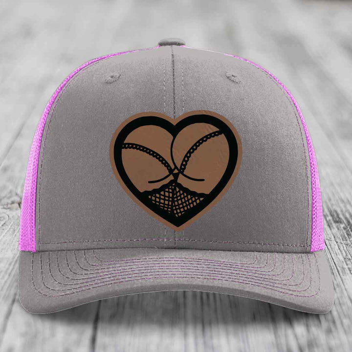 Heart Shaped Ass (Stockings) - Leather Patch Hat - Dark Brown to Black Patch - Richardson 112 Snapback Trucker Hat