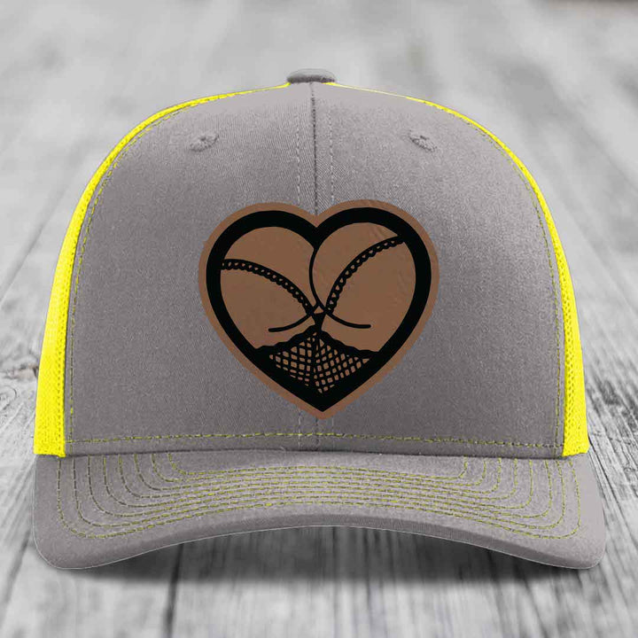 Heart Shaped Ass (Stockings) - Leather Patch Hat - Dark Brown to Black Patch - Richardson 112 Snapback Trucker Hat