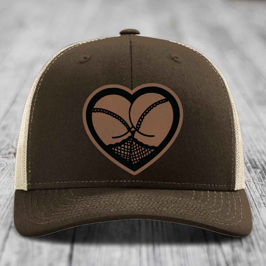 Heart Shaped Ass (Stockings) - Leather Patch Hat - Dark Brown to Black Patch - Richardson 112 Snapback Trucker Hat
