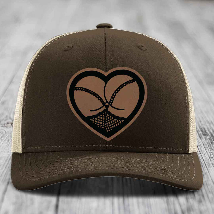 Heart Shaped Ass (Stockings) - Leather Patch Hat - Dark Brown to Black Patch - Richardson 112 Snapback Trucker Hat