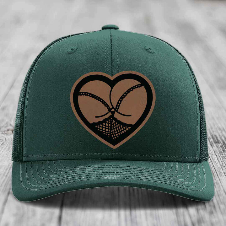 Heart Shaped Ass (Stockings) - Leather Patch Hat - Dark Brown to Black Patch - Richardson 112 Snapback Trucker Hat