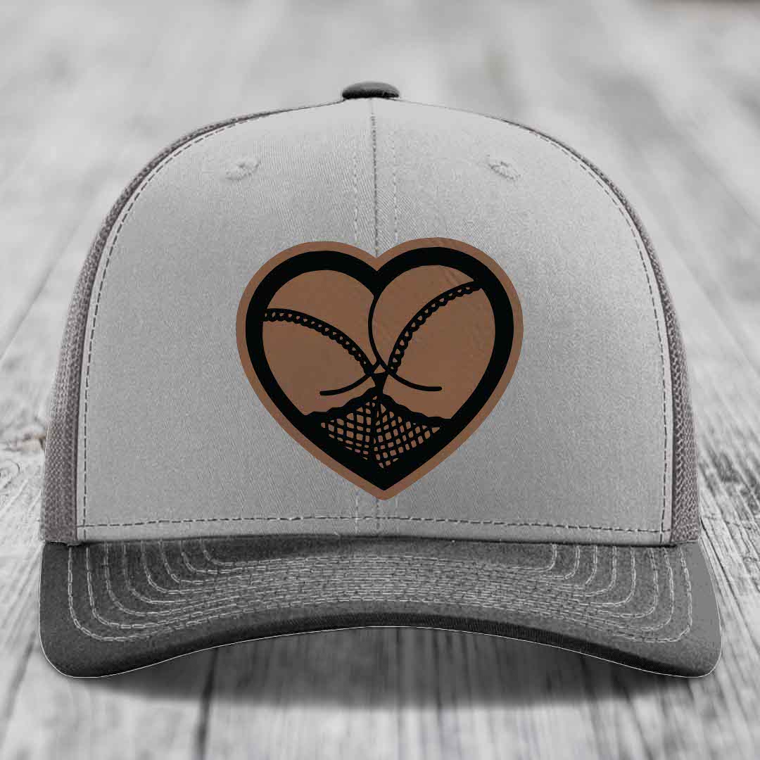 Heart Shaped Ass (Stockings) - Leather Patch Hat - Dark Brown to Black Patch - Richardson 112 Snapback Trucker Hat