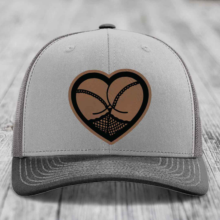 Heart Shaped Ass (Stockings) - Leather Patch Hat - Dark Brown to Black Patch - Richardson 112 Snapback Trucker Hat