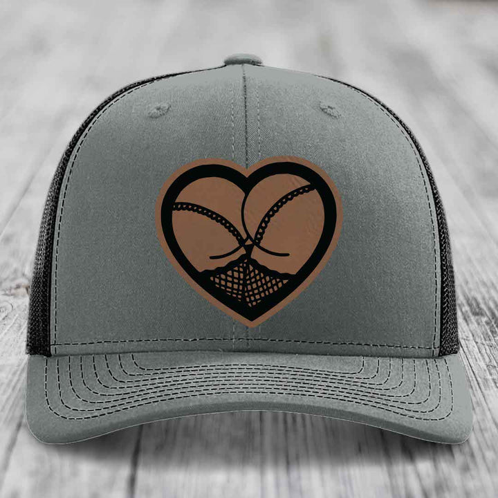Heart Shaped Ass (Stockings) - Leather Patch Hat - Dark Brown to Black Patch - Richardson 112 Snapback Trucker Hat