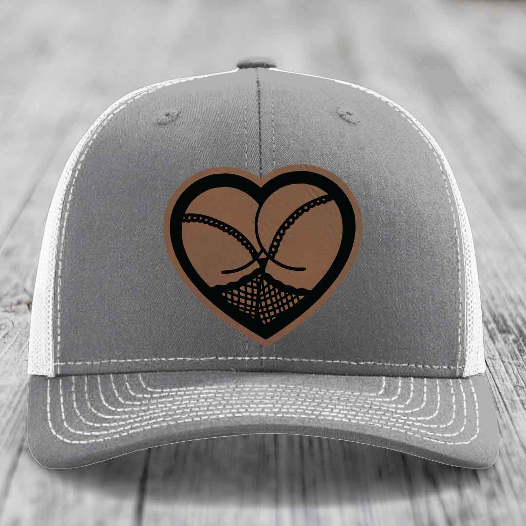 Heart Shaped Ass (Stockings) - Leather Patch Hat - Dark Brown to Black Patch - Richardson 112 Snapback Trucker Hat