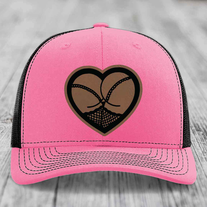 Heart Shaped Ass (Stockings) - Leather Patch Hat - Dark Brown to Black Patch - Richardson 112 Snapback Trucker Hat