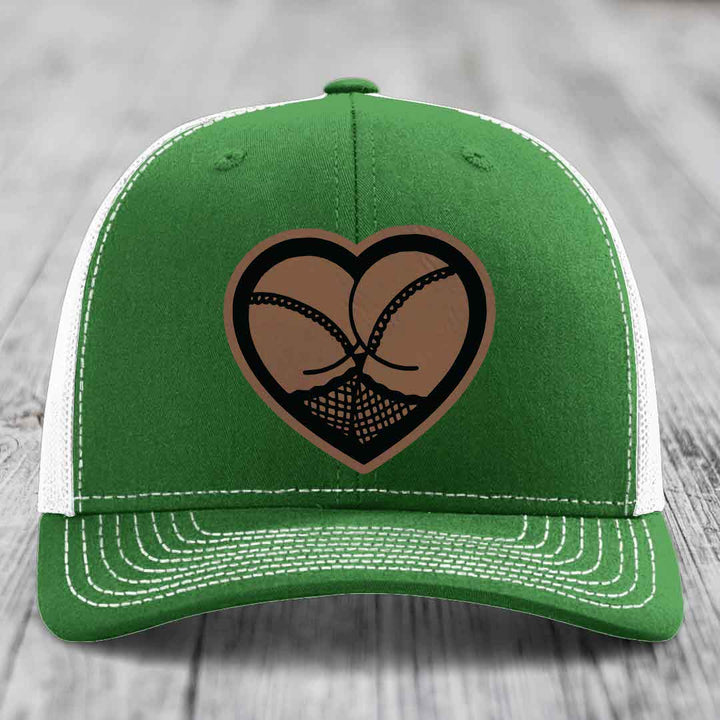 Heart Shaped Ass (Stockings) - Leather Patch Hat - Dark Brown to Black Patch - Richardson 112 Snapback Trucker Hat