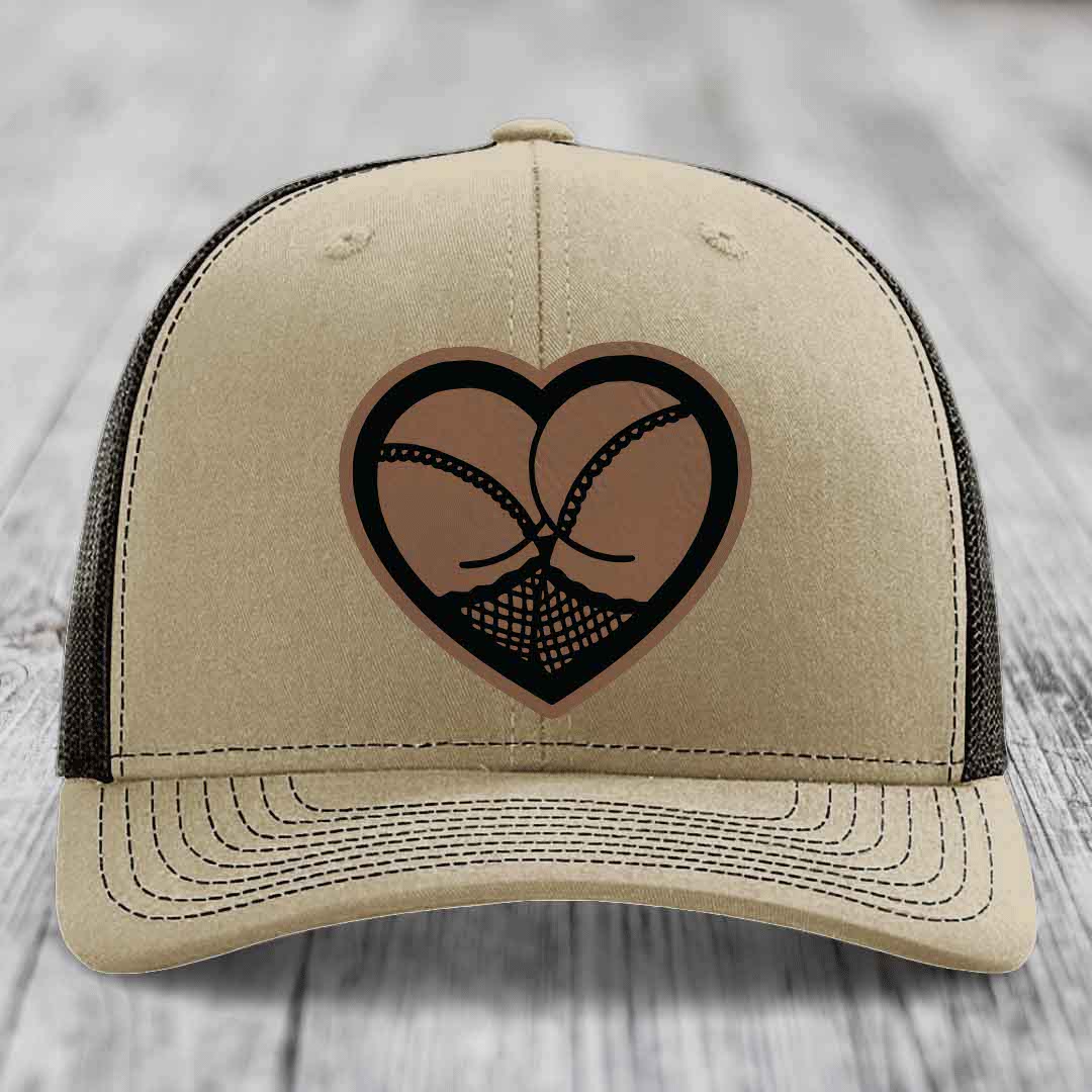 Heart Shaped Ass (Stockings) - Leather Patch Hat - Dark Brown to Black Patch - Richardson 112 Snapback Trucker Hat