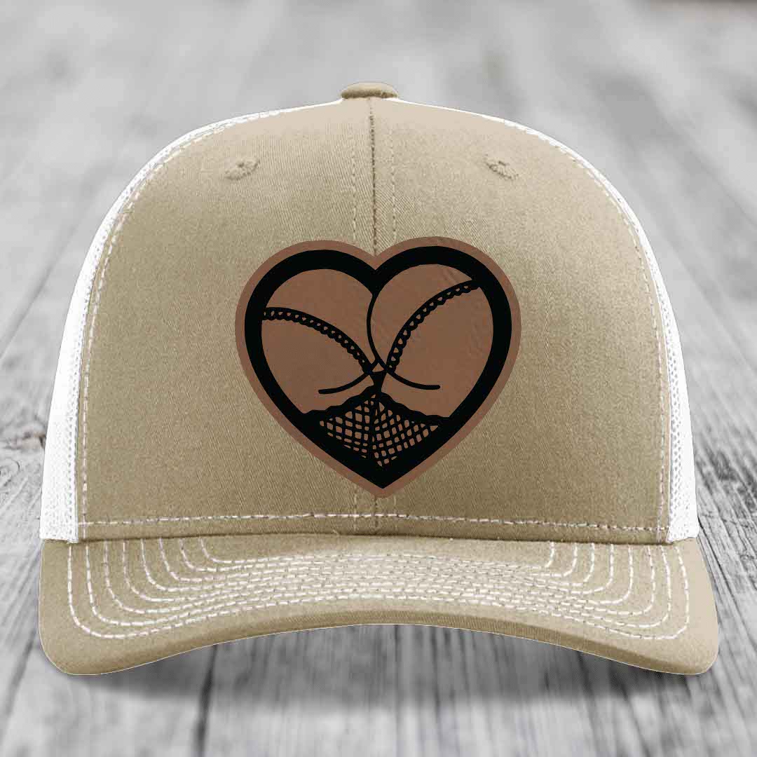 Heart Shaped Ass (Stockings) - Leather Patch Hat - Dark Brown to Black Patch - Richardson 112 Snapback Trucker Hat