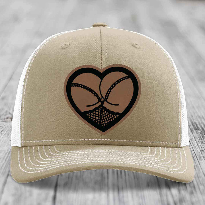 Heart Shaped Ass (Stockings) - Leather Patch Hat - Dark Brown to Black Patch - Richardson 112 Snapback Trucker Hat