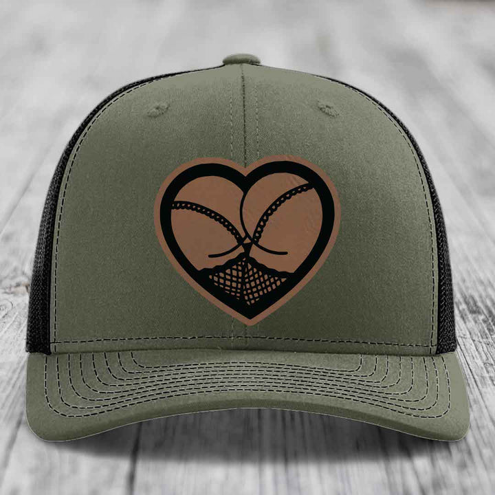 Heart Shaped Ass (Stockings) - Leather Patch Hat - Dark Brown to Black Patch - Richardson 112 Snapback Trucker Hat
