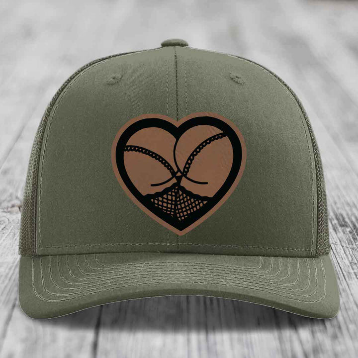 Heart Shaped Ass (Stockings) - Leather Patch Hat - Dark Brown to Black Patch - Richardson 112 Snapback Trucker Hat