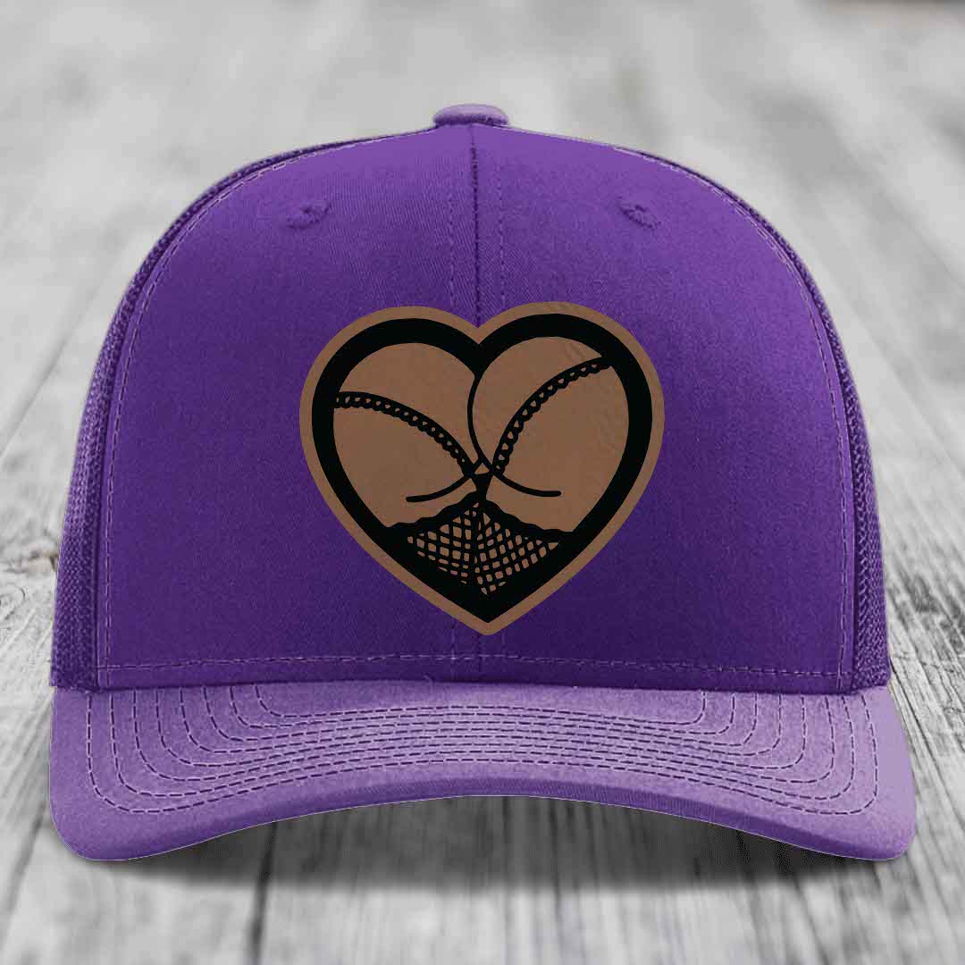 Heart Shaped Ass (Stockings) - Leather Patch Hat - Dark Brown to Black Patch - Richardson 112 Snapback Trucker Hat