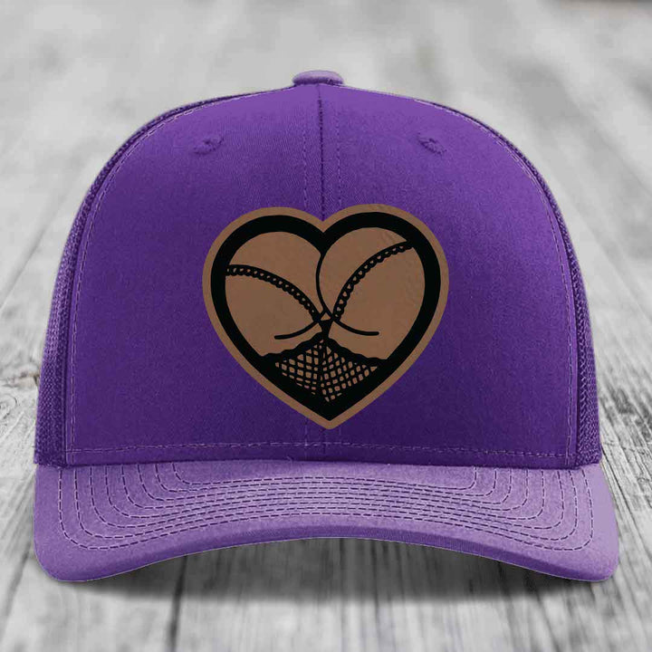Heart Shaped Ass (Stockings) - Leather Patch Hat - Dark Brown to Black Patch - Richardson 112 Snapback Trucker Hat