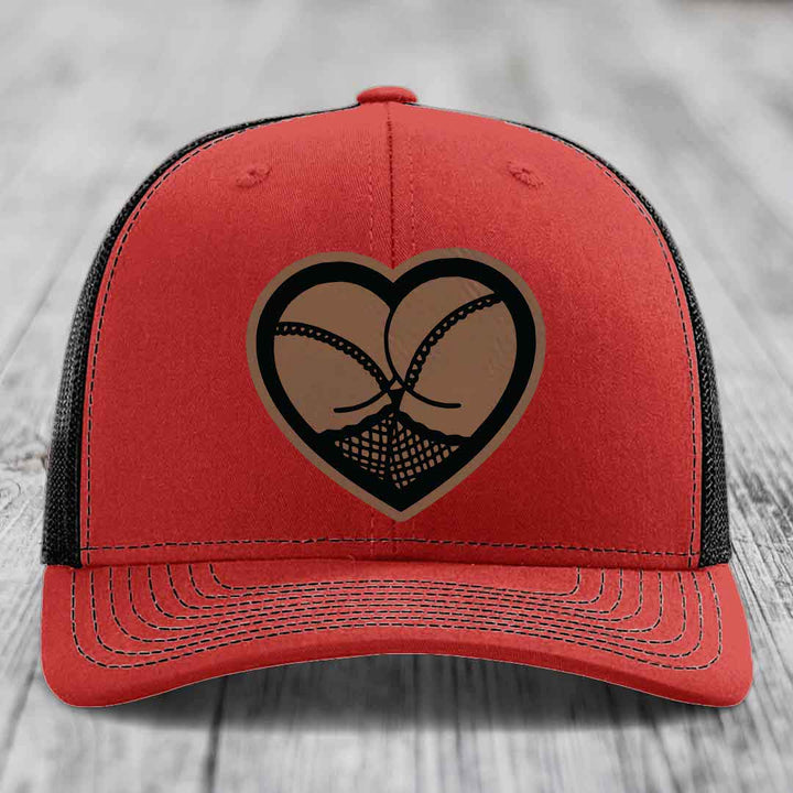 Heart Shaped Ass (Stockings) - Leather Patch Hat - Dark Brown to Black Patch - Richardson 112 Snapback Trucker Hat