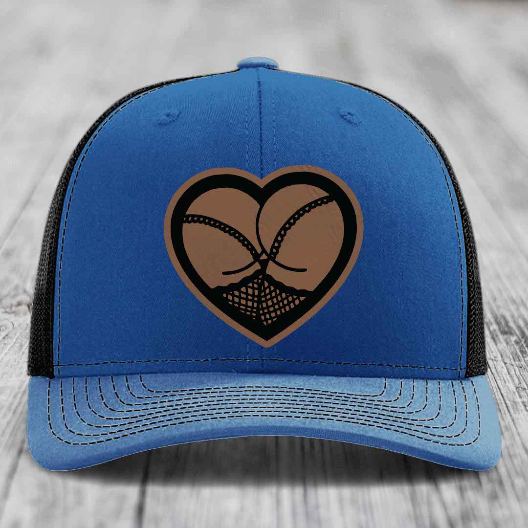 Heart Shaped Ass (Stockings) - Leather Patch Hat - Dark Brown to Black Patch - Richardson 112 Snapback Trucker Hat