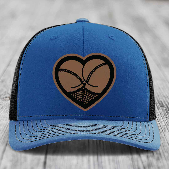 Heart Shaped Ass (Stockings) - Leather Patch Hat - Dark Brown to Black Patch - Richardson 112 Snapback Trucker Hat