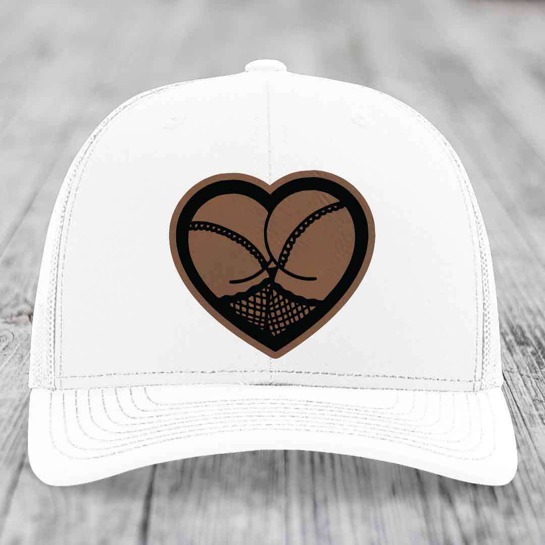 Heart Shaped Ass (Stockings) - Leather Patch Hat - Dark Brown to Black Patch - Richardson 112 Snapback Trucker Hat