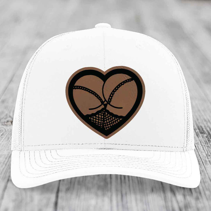 Heart Shaped Ass (Stockings) - Leather Patch Hat - Dark Brown to Black Patch - Richardson 112 Snapback Trucker Hat