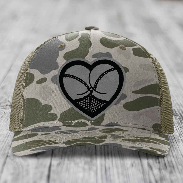 Heart Shaped Ass (Stockings) - Leather Patch Hat - Grey to Black Patch - Richardson 112PFP Snapback Trucker Hat