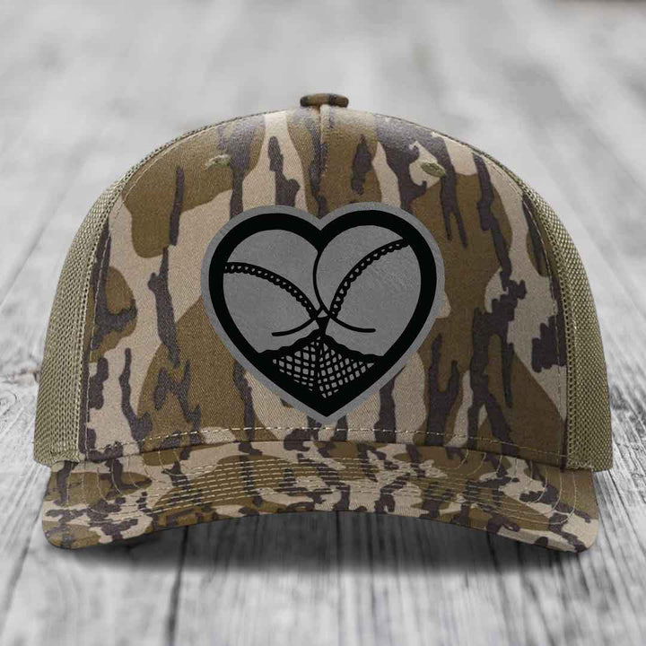 Heart Shaped Ass (Stockings) - Leather Patch Hat - Grey to Black Patch - Richardson 112PFP Snapback Trucker Hat