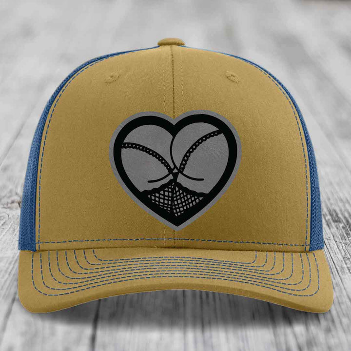Heart Shaped Ass (Stockings) - Leather Patch Hat - Grey to Black Patch - Richardson 112 Snapback Trucker Hat