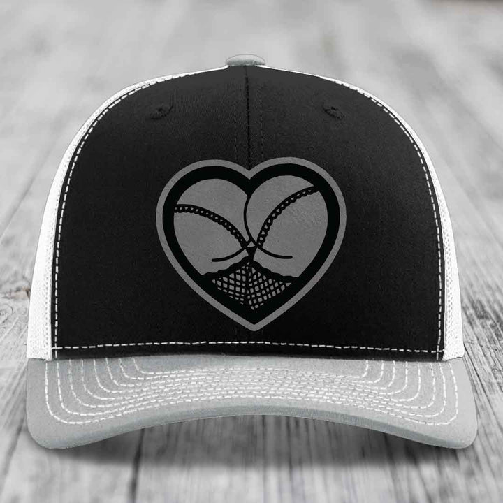 Heart Shaped Ass (Stockings) - Leather Patch Hat - Grey to Black Patch - Richardson 112 Snapback Trucker Hat
