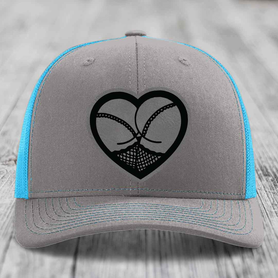 Heart Shaped Ass (Stockings) - Leather Patch Hat - Grey to Black Patch - Richardson 112 Snapback Trucker Hat