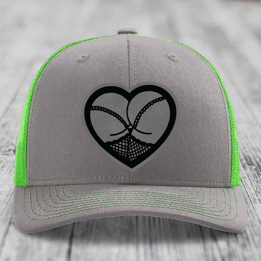 Heart Shaped Ass (Stockings) - Leather Patch Hat - Grey to Black Patch - Richardson 112 Snapback Trucker Hat
