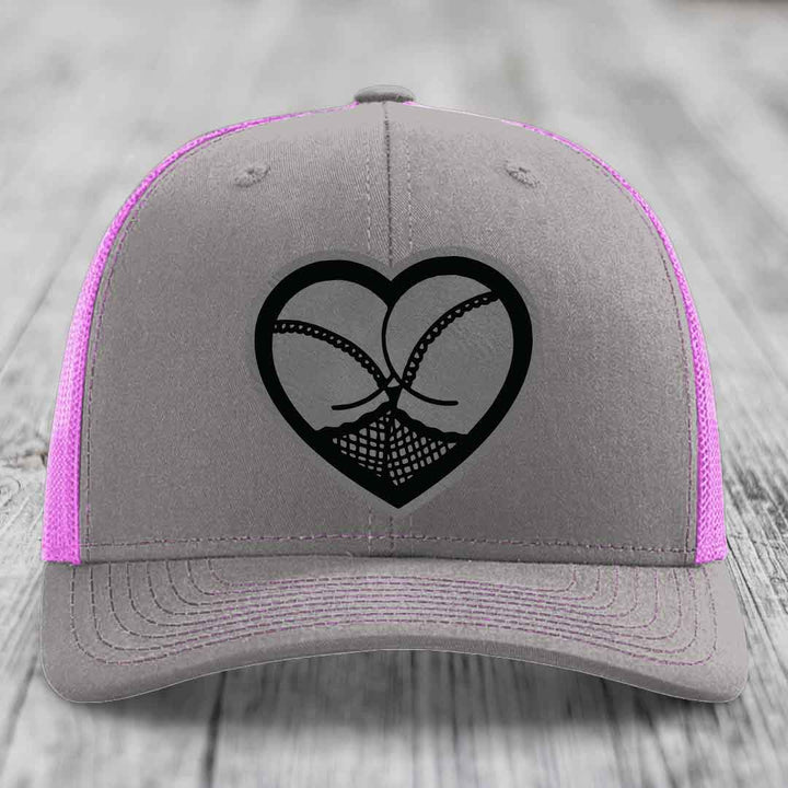 Heart Shaped Ass (Stockings) - Leather Patch Hat - Grey to Black Patch - Richardson 112 Snapback Trucker Hat