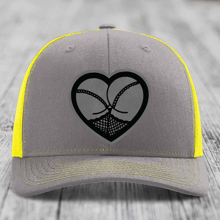 Heart Shaped Ass (Stockings) - Leather Patch Hat - Grey to Black Patch - Richardson 112 Snapback Trucker Hat