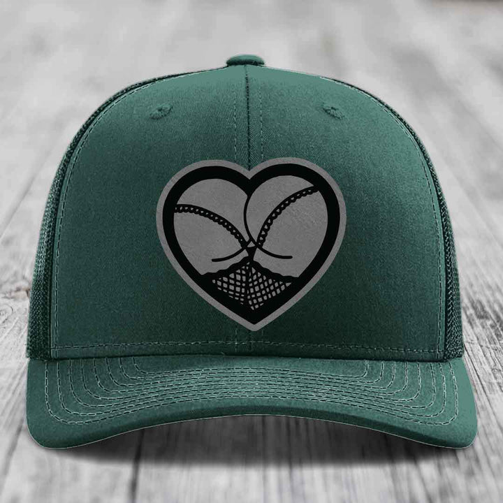 Heart Shaped Ass (Stockings) - Leather Patch Hat - Grey to Black Patch - Richardson 112 Snapback Trucker Hat