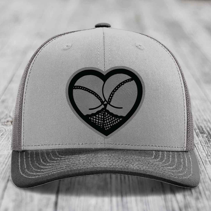 Heart Shaped Ass (Stockings) - Leather Patch Hat - Grey to Black Patch - Richardson 112 Snapback Trucker Hat