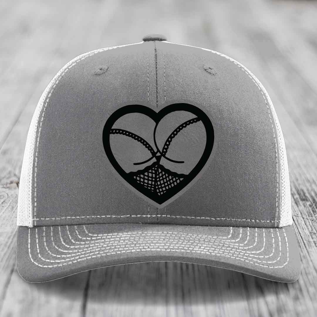 Heart Shaped Ass (Stockings) - Leather Patch Hat - Grey to Black Patch - Richardson 112 Snapback Trucker Hat