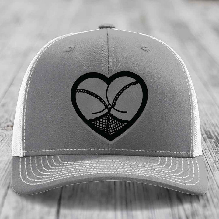 Heart Shaped Ass (Stockings) - Leather Patch Hat - Grey to Black Patch - Richardson 112 Snapback Trucker Hat