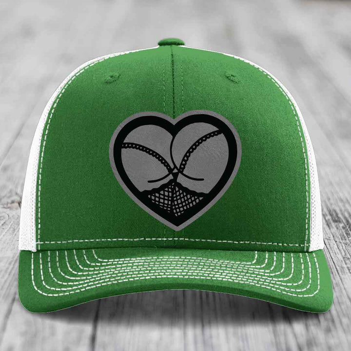 Heart Shaped Ass (Stockings) - Leather Patch Hat - Grey to Black Patch - Richardson 112 Snapback Trucker Hat