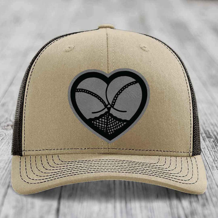 Heart Shaped Ass (Stockings) - Leather Patch Hat - Grey to Black Patch - Richardson 112 Snapback Trucker Hat