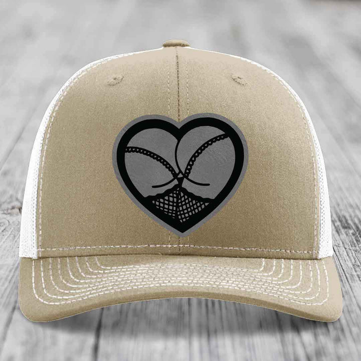 Heart Shaped Ass (Stockings) - Leather Patch Hat - Grey to Black Patch - Richardson 112 Snapback Trucker Hat