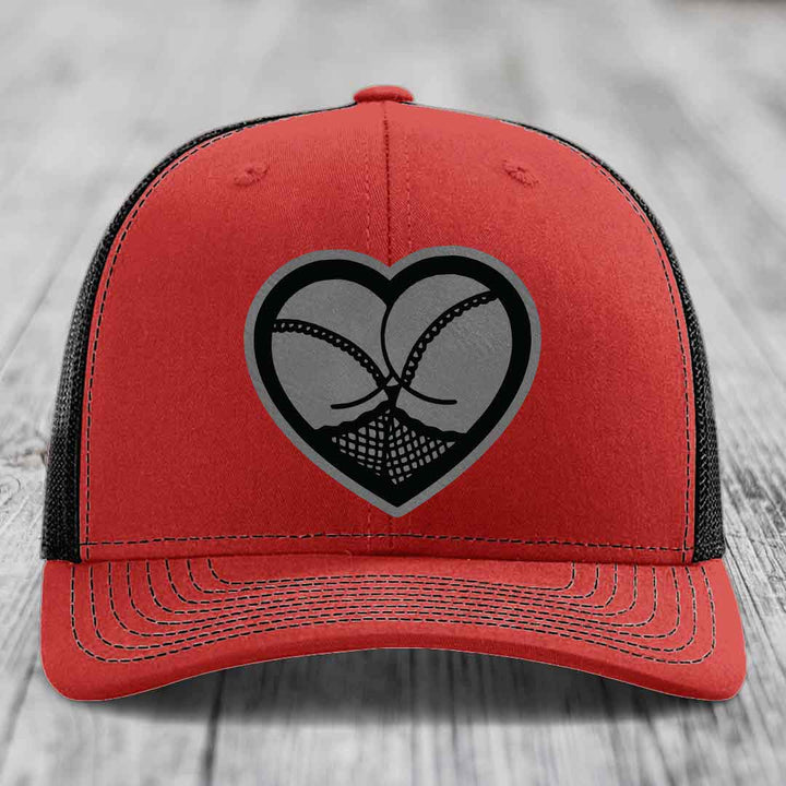 Heart Shaped Ass (Stockings) - Leather Patch Hat - Grey to Black Patch - Richardson 112 Snapback Trucker Hat