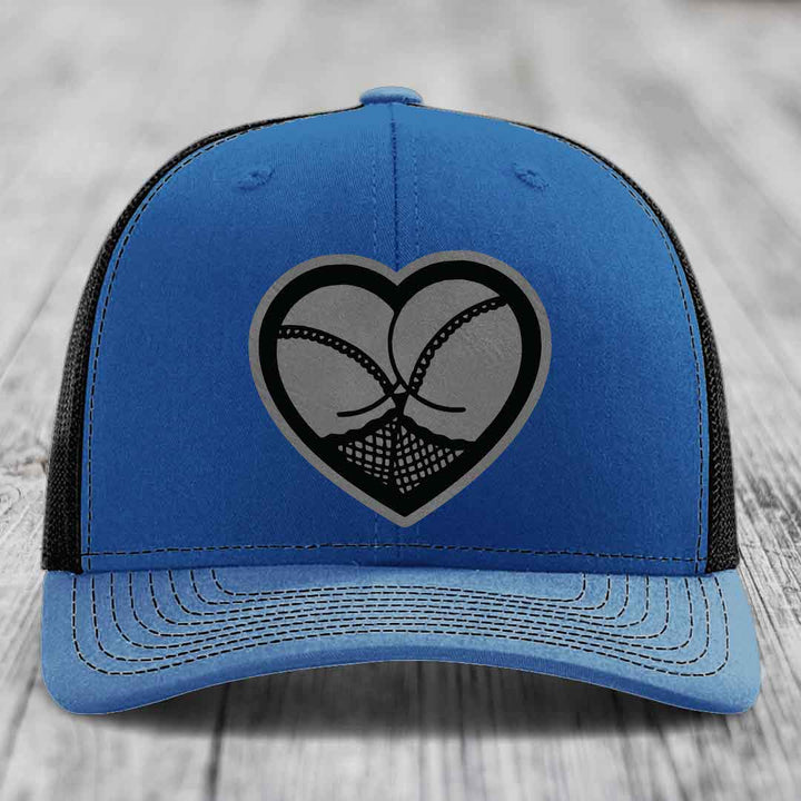 Heart Shaped Ass (Stockings) - Leather Patch Hat - Grey to Black Patch - Richardson 112 Snapback Trucker Hat