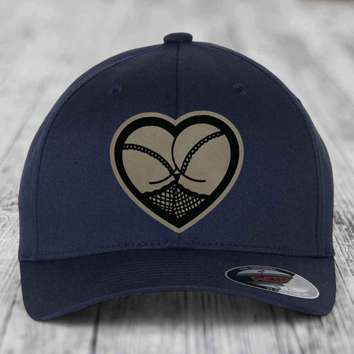 Heart Shaped Ass (Stockings) - Leather Patch Hat - Light Brown to Black Patch - Flexfit 6277 Fitted Hat