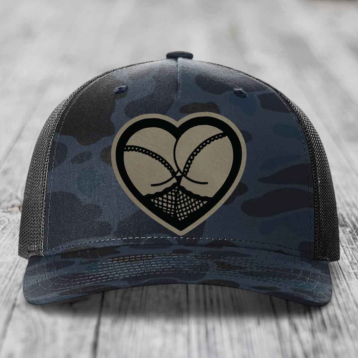 Heart Shaped Ass (Stockings) - Leather Patch Hat - Light Brown to Black Patch - Richardson 112PFP Snapback Trucker Hat