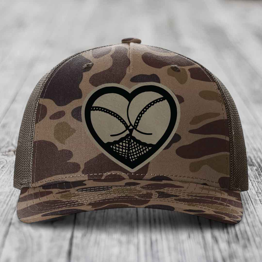 Heart Shaped Ass (Stockings) - Leather Patch Hat - Light Brown to Black Patch - Richardson 112PFP Snapback Trucker Hat