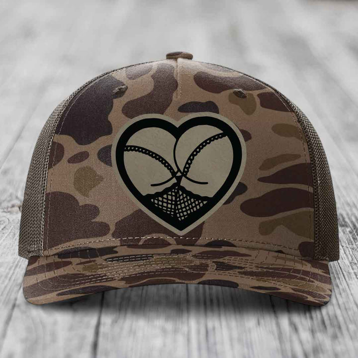 Heart Shaped Ass (Stockings) - Leather Patch Hat - Light Brown to Black Patch - Richardson 112PFP Snapback Trucker Hat