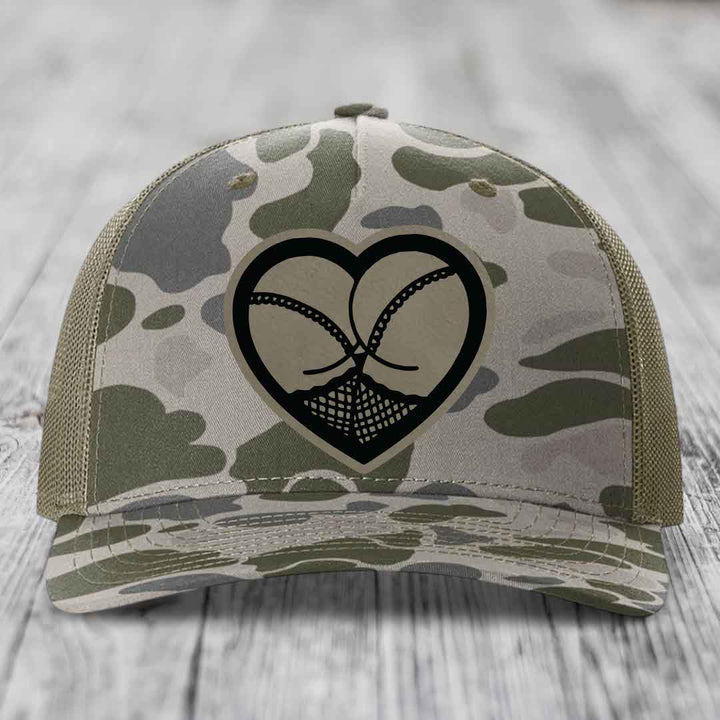Heart Shaped Ass (Stockings) - Leather Patch Hat - Light Brown to Black Patch - Richardson 112PFP Snapback Trucker Hat