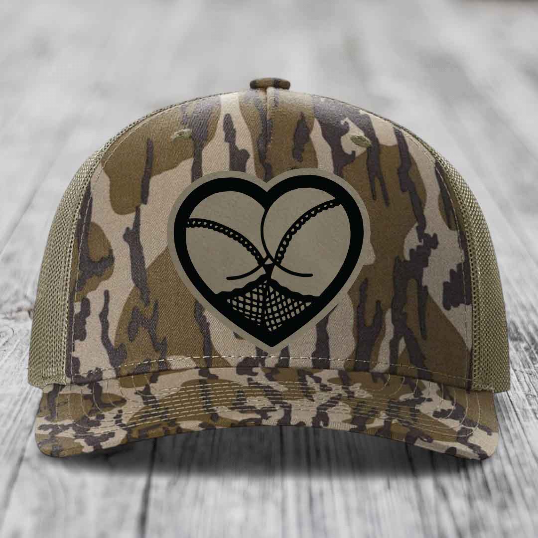 Heart Shaped Ass (Stockings) - Leather Patch Hat - Light Brown to Black Patch - Richardson 112PFP Snapback Trucker Hat