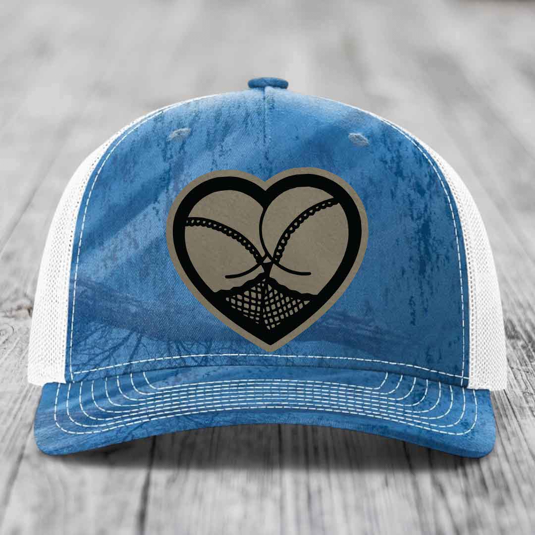 Heart Shaped Ass (Stockings) - Leather Patch Hat - Light Brown to Black Patch - Richardson 112PFP Snapback Trucker Hat