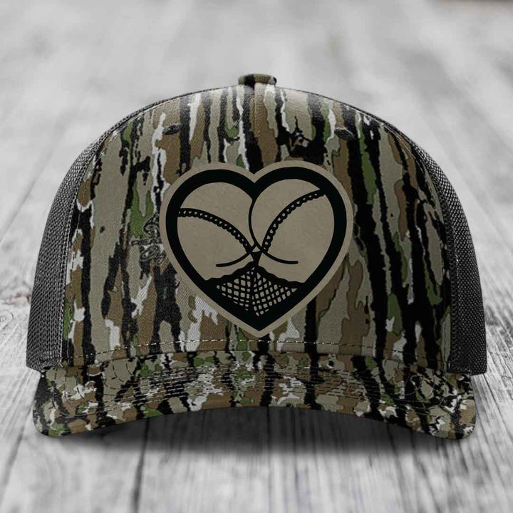Heart Shaped Ass (Stockings) - Leather Patch Hat - Light Brown to Black Patch - Richardson 112PFP Snapback Trucker Hat