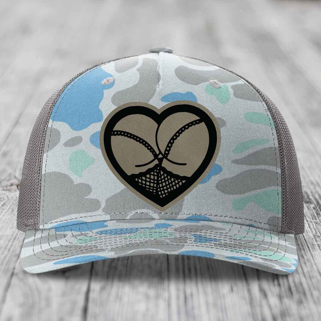 Heart Shaped Ass (Stockings) - Leather Patch Hat - Light Brown to Black Patch - Richardson 112PFP Snapback Trucker Hat