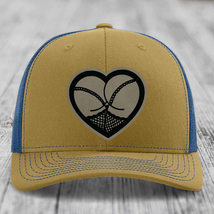 Heart Shaped Ass (Stockings) - Leather Patch Hat - Light Brown to Black Patch - Richardson 112 Snapback Trucker Hat